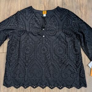 Ruby Rd. Black Eyelet Blouse NWT